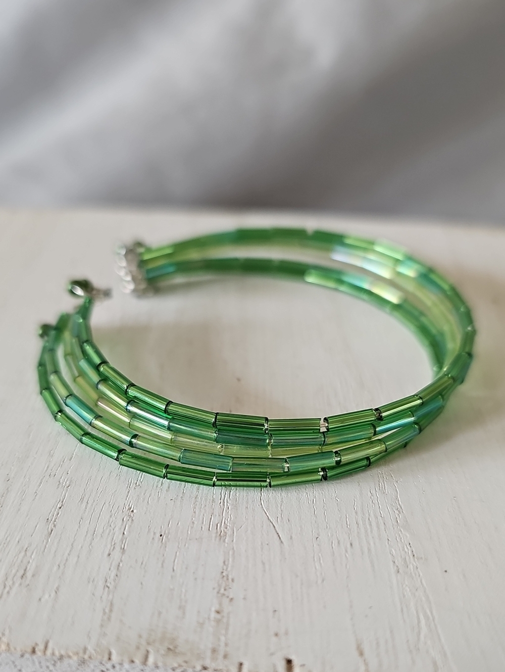 Green Bead Cuff Bracelet